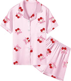Umeyda Women & Girls Pajamas Set, Soft Satin Lightweight Silk Button-Down Top with Shorts 2 Piece PJS for Mom Boys Kids Gifts