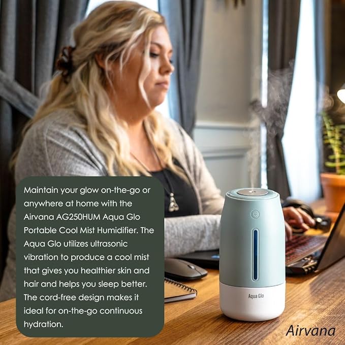 AG250HUM-V2-C Personal, Portable Humidifier – Ultrasonic Cool Mist Output with Built In Rechargeable Battery – Up to 5 Hours of Use - Charcoal