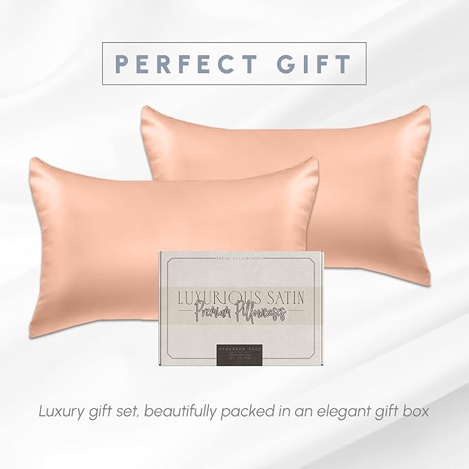Elegant Comfort 2-Pack Cooling Viscose Satin Pillowcase Set with Hidden Zipper Closure, Silky Smooth for Hair and Skin Care-Beautiful Gift Box-2-Piece Satin Pillowcase Set, Standard/Queen, Dusty Rose