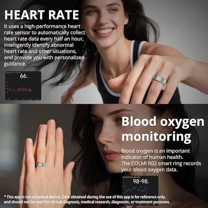 COLMI R02 smart Ring, a smart Ring for Women and Men, with a Charging case, Supports Heart Rate, Blood Oxygen, Sleep Health Monitoring, and Sports Tracking Ring, No Subscription Fee. (Silver, 9#)