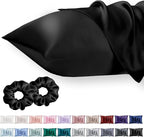 Vielit Standard Satin Pillowcase for Hair 2pc,Similar to Silk Pillow Cases,Easier Care Than Silk Pillowcase,Gifts for Women Men,Black,20x26 & Envelope Closure and 2 Satin Scrunchies