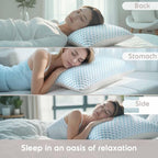 Nestl Cooling Memory Foam Pillow with Down Alternative Pillows Combo Set - Queen Size Set of 2, 1 Soft and 1 Firm, Adjustable for Side, Back, Stomach Sleepers, Breathable Washable Bed Cover, 20”x30”