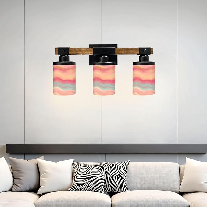 Vanity Lights for Bathroom Wall Lights for Bedroom Living Room Pink Blue Abstract Marble Waves Gold Glitter Accents Modern Bathroom Light Fixtures Wall Sconces 3 Light Home Decor