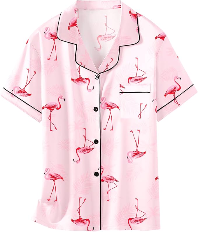 Girls & Womens Satin Pajamas Set, Silk Button-Down Sleepwear 2 Piece Nightwear, 3 Years - Women XXL