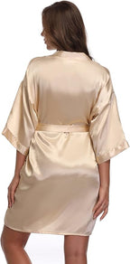 Women's Satin Short Robe Bridesmaid Bride Wedding Party Robes Silky Sleepwear Loungewear