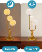Lightdot Modern Gold Globe Table Lamp Dimmable Mid Century 3-Light Desk Lamp 3000K Warmwhite Nightstand Lamp for Bedroom Bedside End Table(G9 Bulb Included)