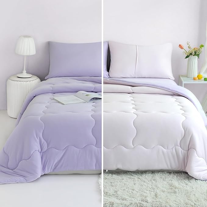 COTTEBED Reversible Softness Pink Purple Twin Comforters Sets for Girl Kids College Dorm, Cute Jersey Knit Lightweight Breathable Fluffy Cozy Comfy Bed Down Comforter Quilt for All Season Twin/Twin XL