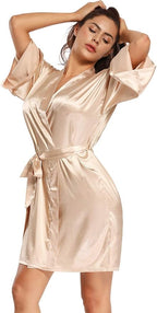 Women's Pure Short Satin Robes Bridesmaid and Bride Silky Robes Summer Sleepwear