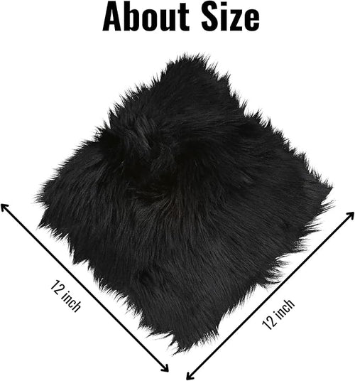 12inch Square Small Faux Fur Sheepskin Cushion Soft Plush Area Rug,Photo Background for Small Product Desktop Photography,Display and Decor,Jewelry,Nail Art,Locker Accessories (Black)