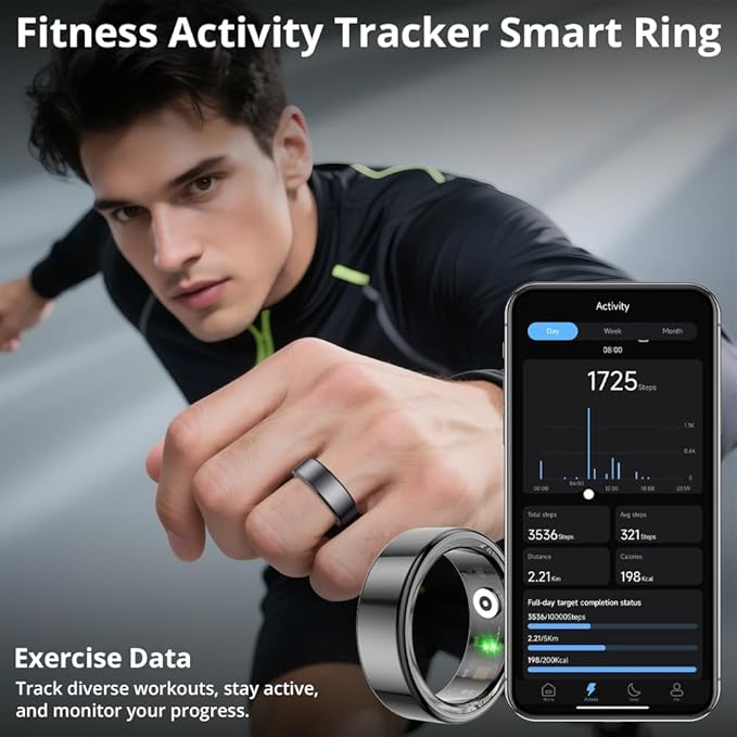 COLMI R02 smart Ring, a smart Ring for Women and Men, with a Charging case, Supports Heart Rate, Blood Oxygen, Sleep Health Monitoring, and Sports Tracking Ring, No Subscription Fee. (Black, 7#)