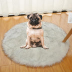 Faux Fur Round Area Rug Soft Fuzzy Carpet Fluffy Plush Mat Home Floor Decoration for Bedroom Living Room Bedside White with Black 47.2inch