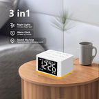 3-in-1 Sound Machine White Noise Machine Dual Alarms 12 Color Night Lights 30 Soothing Sounds 15 Wake Up Sounds 32 Volume for Baby Adults Kids Sleep Timer Memory Function Backup Battery Alarm Clock