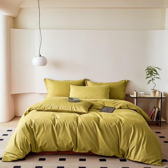 CLOTHKNOW Moss Green Queen Comforter Set Chartreuse Bedding Comforter Sets Green Yellow Queen Comforter Yellownish Green Comforter with 2 x Pillow Cases