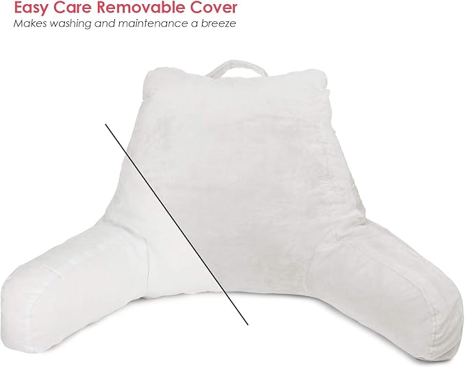 Clara Clark Reading Pillow with Shredded Memory Foam for Sitting Up in Bed and Couch, Back and Arms Adjustable Support for Adults & Teens Backrest Pillows for Reading, with Washable Cover White