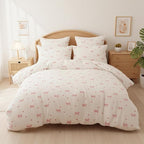 Nayoroom Pink Bow Duvet Cover Queen Size Coquette Pink Heart Duvet Cover 3 Pieces Soft Lightweight Microfiber Kids Girls Cute Aesthetic Dorm Bedding Set