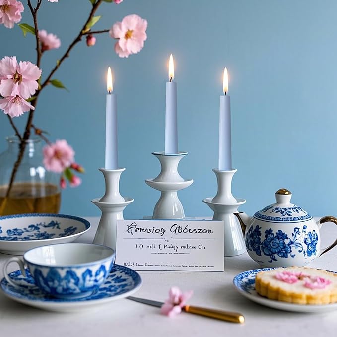 12-Pack Pale Blue Taper Candles, 10 Inch Unscented Dripless Candlesticks, Long-Lasting Burn Time of 6-7 Hours, Perfect for Home Décor Weddings Babyshower and Events