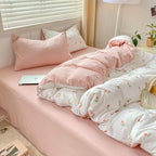 Nayoroom Pink Floral Duvet Cover Twin Size Coquette Tulip Printed on White Reversible Comforter Cover 2Pcs Kids Girls Cottagecore Bedding Set with Zipper Closure Soft Breathable Microfiber