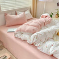 Nayoroom Pink Floral Duvet Cover Queen Size Coquette Tulip Printed on White Reversible Comforter Cover 3Pcs Kids Girls Cottagecore Bedding Set with Zipper Closure Soft Breathable Microfiber