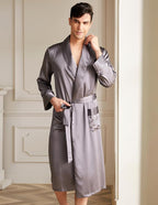 THXSILK Men’s Silk Robe Long Bathrobes, Luxury Lightweight Sleepwear, Two Pockets, Pure Mulberry Silk loungewear