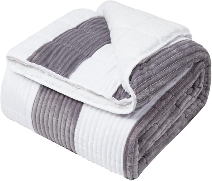Sherpa Weighted Blanket for Adults 15lbs, 48"x72", Twin Full Size Fuzzy Heavy Throw Blanket for 120-160lbs, Microfiber Soft Thick Big Blankets Weighted Comforter Breathable Gift for Sleeping, Grey