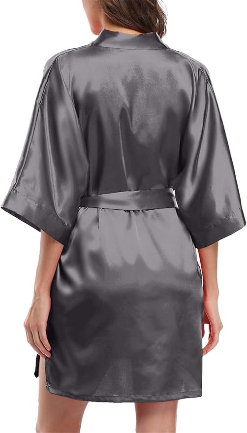Giova Women's Satin Robe Bride & Bridesmaid Wedding Party Bathrobe Short Kimono Gown