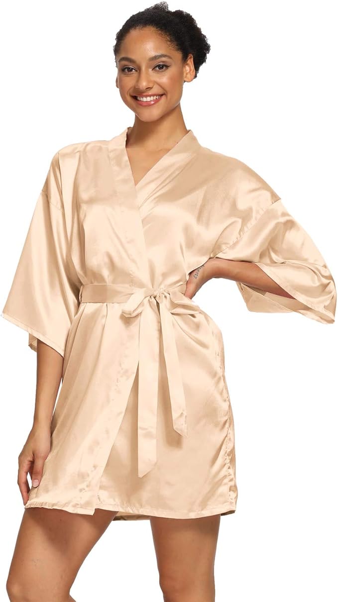 Women's Satin Robes Floral Bridesmaid Robes Short Silk Kimonos Sleepwear