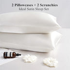 Satin Pillowcase for Hair and Skin, Ivory Silk Pillowcase Queen Size Set of 2 Pack Cooling Satin Pillow Cases with Envelope Closure, Vegan Silk Satin Pillowcase Set with 2 Scrunchies