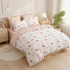 Nayoroom Pink Bow Duvet Cover Queen Size Reversible Red Cherry Duvet Cover 3 Pieces Soft Lightweight Microfiber Kids Girls Cute Aesthetic Dorm Bedding Set