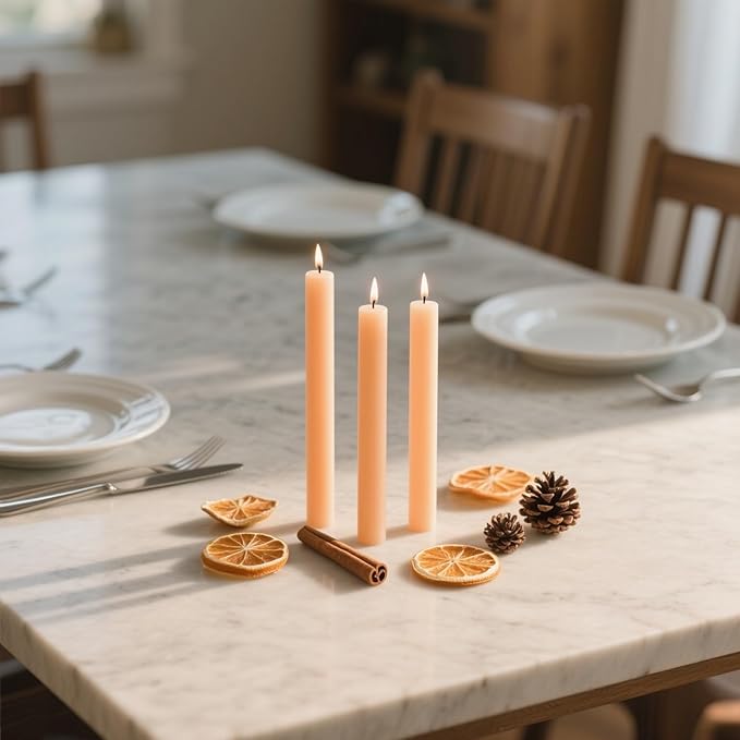 12-Pack Light-Orange Taper Candles, 10 Inch Unscented Dripless Candlesticks, Long-Lasting Burn Time of 7-8 Hours, Perfect for Fall Harvest Halloween Thanksgiving Dinners Parties and Home Décor