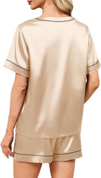WIHOLL Silk Pajamas for Women Short Sleeve Sleepwear Soft Lounge Sets 2 Piece Satin Pjs