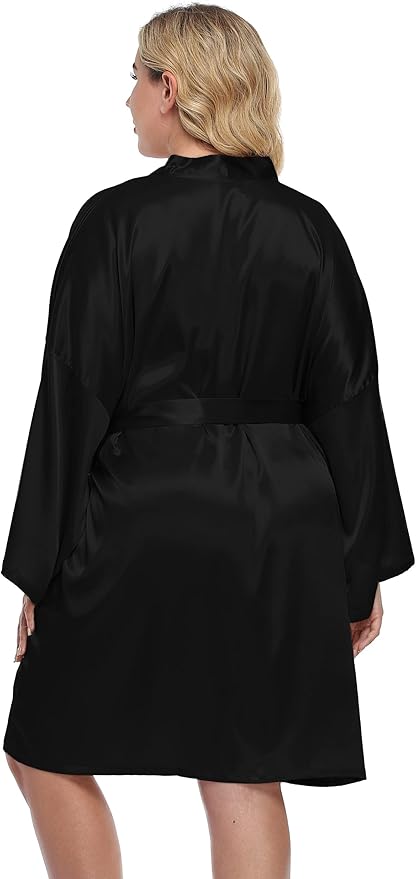 Women's Plus Size Satin Kimono Robes Short Silk Bathrobe Bridesmaid Wedding Party Nightgown Sleepwear