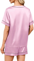 WIHOLL Silk Pajamas for Women Short Sleeve Sleepwear Soft Lounge Sets 2 Piece Satin Pjs