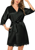 SWOMOG Women's Satin Robe Set 2 Piece Sexy Pajamas Sets Lace Cami Nightgown and Silk Robes Nightwear