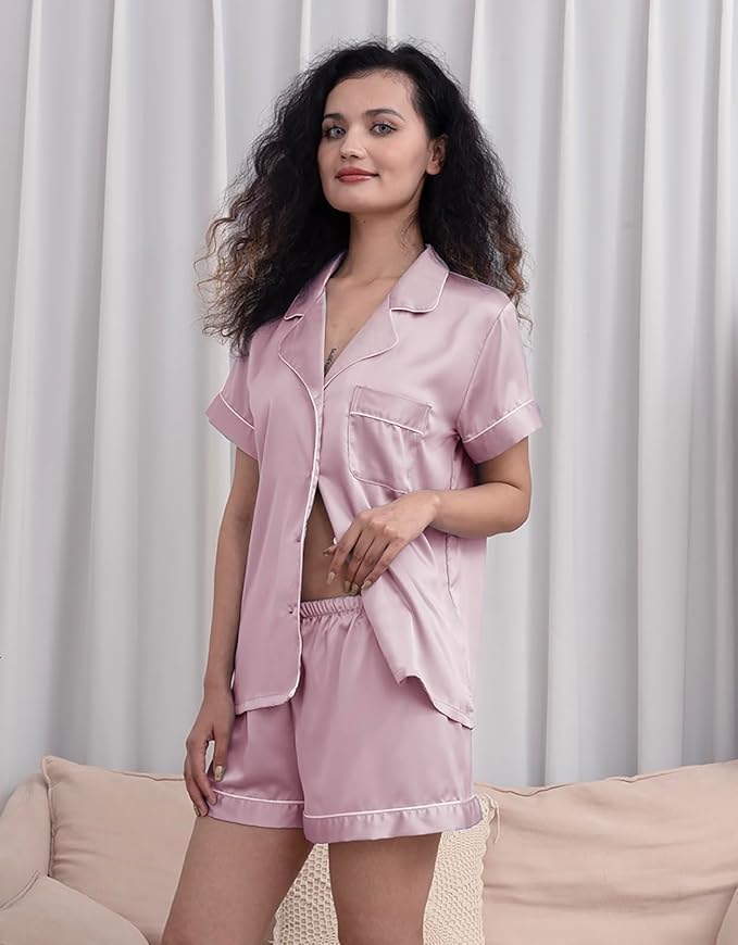 WJing Yi Jia 5Pcs Womens Soft Satin Pajama Set XS-4XL Button-Down Silk Pajamas Floral Sleepwear Bridal Pjs Lounge Pj Sets