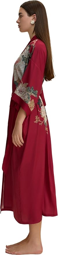 Kihnop Women's Floral Long Kimono Robe Long Satin Robe Long Silk Robe Ladies Kimonos Silky Bathrobe Cover Up, One Size