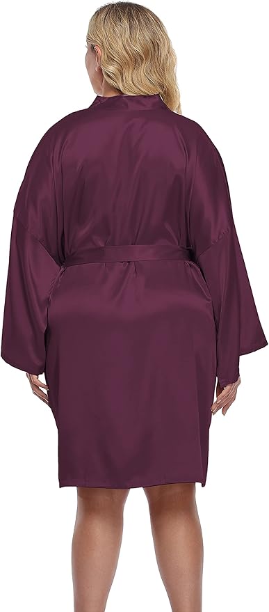 Women's Plus Size Short Silky Bathrobes Satin Kimono Robes Bride Bridesmaid Loungewear Soft Nightgown