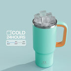 ENCOOL 32 oz Tumbler with Handle and Straw: Stainless Steel Insulated Tumbler Keeps Cold for 24 Hours, Leakproof Travel Cup Fits in Cup Holder and BPA-Free,Soft Cyan