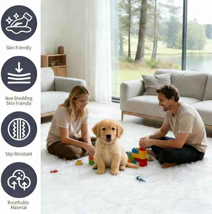 5x7Area Rug Fluffy Shaggy Ultra Soft Faux Fur Non-Slip Machine Washable Carpet for Bedroom, Living Room, Nursery & Dorm Cozy Home Decor