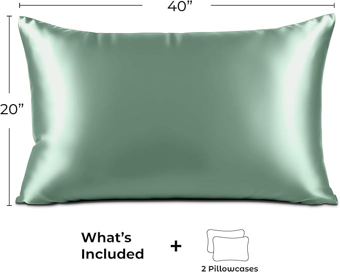 Pure Bedding Satin Pillowcase 2 Pack - King Size (20"x40", Champagne Green) - Silky Pillow Cases for Hair and Skin - Satin Pillow Covers with Envelope Closure - Extra Soft Premium Microfiber