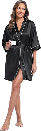 Women Satin Robes Short Silk Kimono Robe Lightweight Bridal Party Robes Bride Bridesmaids Ladies Loungewear Sleepwear