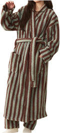 Oplxuo Women's Fuzzy Fleece Robe Long Striped Plush Bathrobe Warm Thick Fluffy Oversized Loungewear Maxi Robes with Pockets