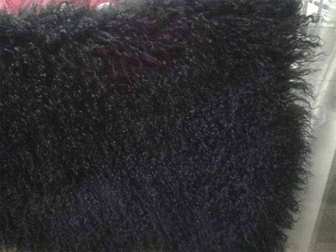 Genuine Tibetan/Mongolian Lambskin Sheepskin Hide Pelt Throw Area Rug Plate Wool Carpet Real Sheep Fur in Bedroom, Living Room 3.5x2Ft (Black)