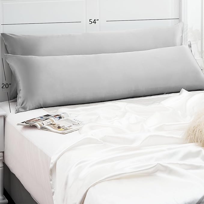 Vielit Satin Body Pillow Pillowcase 1pc,Silky Body Pillow Cover Similar to Silk Pillow Cases Soft Body Pillow Case 20x54 & Envelope Closure,Gift for Women Men Silver Grey & 1 Satin Scunchie