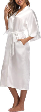 Womens Long Silky Robe Satin Kimono Robes Silk Bathrobe for Wedding Party Full Length Dressing Gown