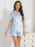 Umeyda Girls & Women Satin Pajamas Set Button Down 2 Piece Silk Pjs Shorts Set Ruffle Sleepwear, 5 Years-Women L