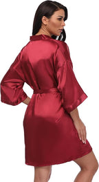 Women's Short Silky Robes Womens Satin Bathrobe Bride Bridesmaid Wedding Party Sleepwear Loungewear