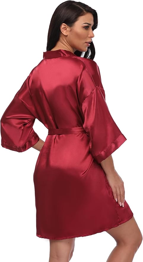 Women's Short Silky Robes Womens Satin Bathrobe Bride Bridesmaid Wedding Party Sleepwear Loungewear