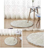 Faux Fur Round Area Rug Soft Fuzzy Carpet Fluffy Plush Mat Home Floor Decoration for Bedroom Living Room Bedside White with Black 47.2inch