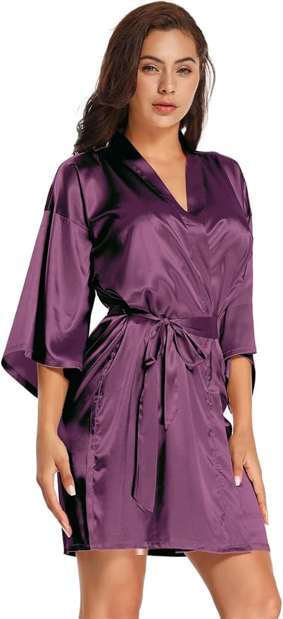 Women's Pure Short Satin Robes Bridesmaid and Bride Silky Robes Summer Sleepwear