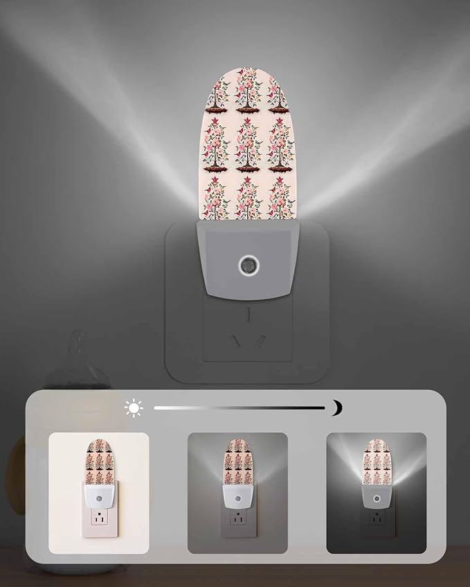 Winter Christmas Tree Light Peach Flower Night Light Plug into Wall, Red Star Leaf Bird Pastoral Popsicle Shape Night Light LED Nightlight with Light Sensors for Kids Bedroom Hallway